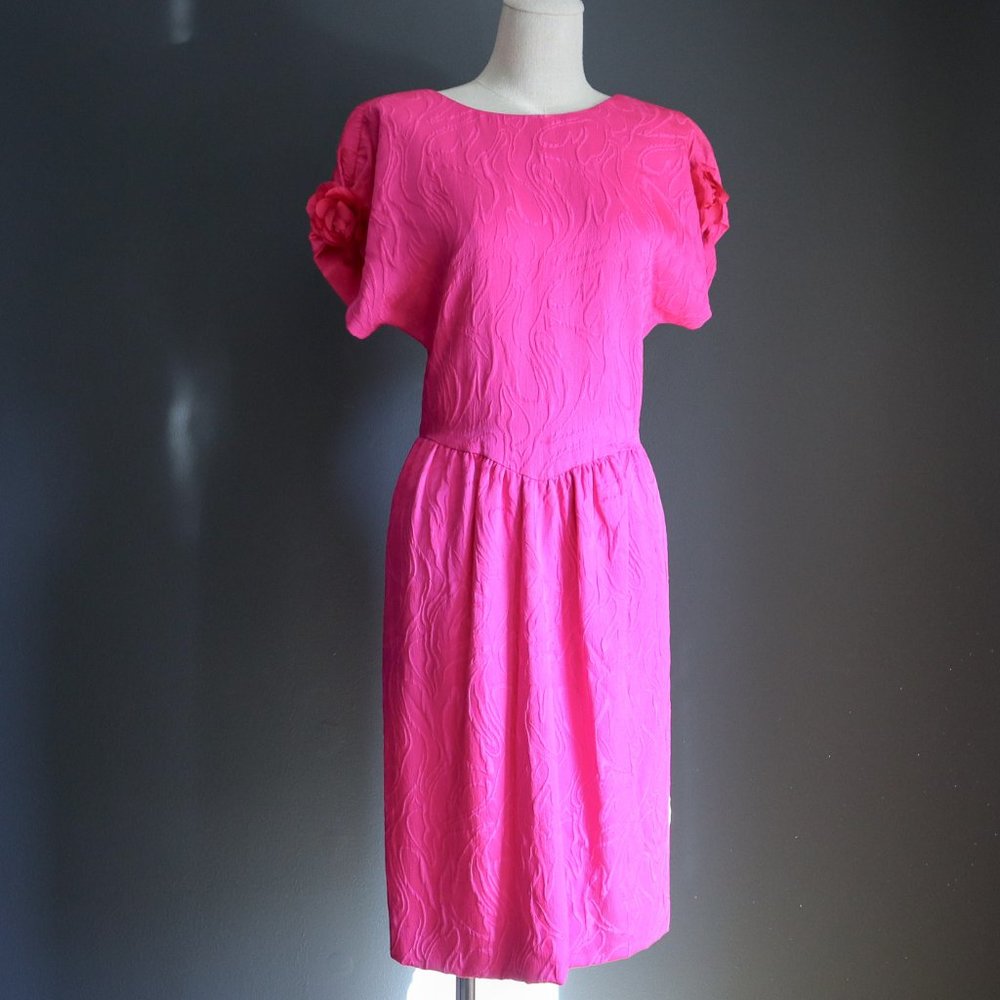 80's Hot Pink Textured Silk Pencil Dress by Bette Wacht